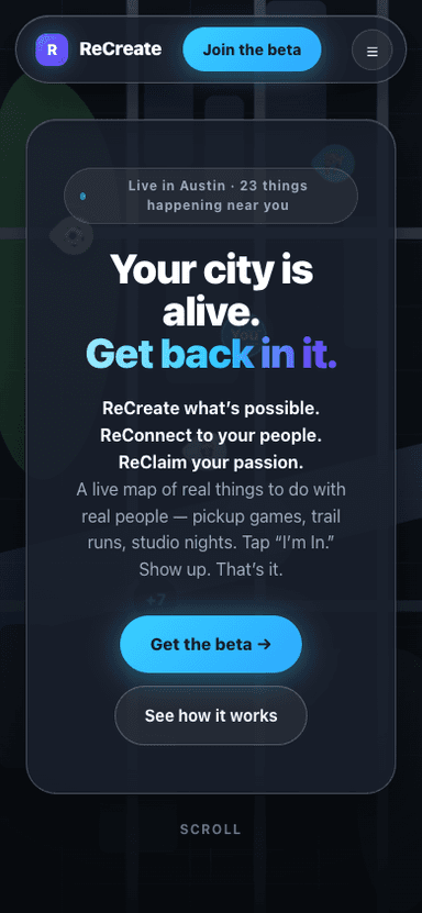 ReCreate homepage, mobile