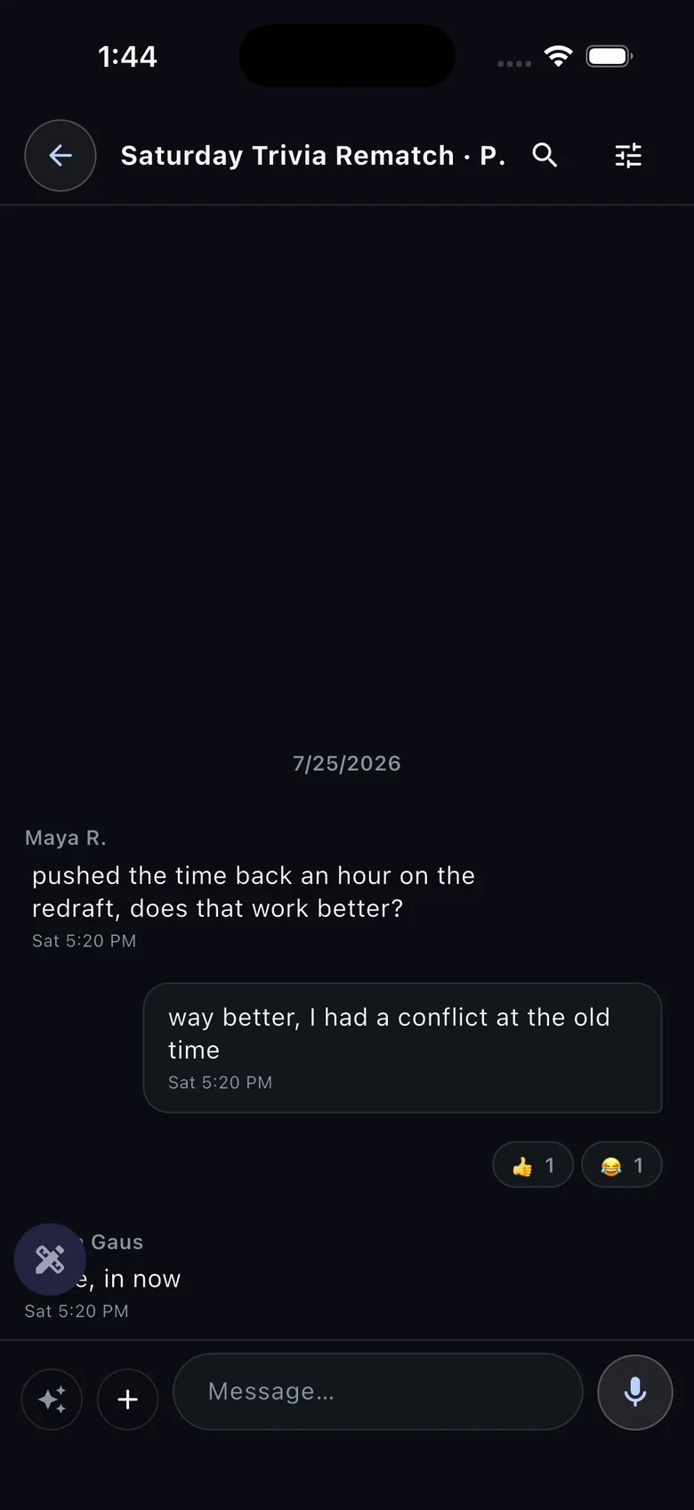 Direct message thread with reactions